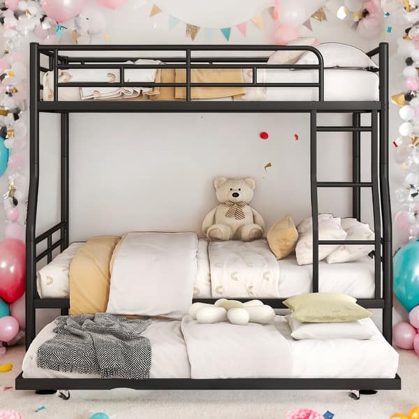slide 2 of 11, Full XL Over Queen Metal Bunk Bed with Trundle Black