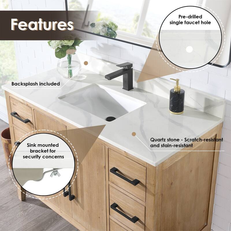 Altair Laurel Bath Vanity with Calacatta White Quartz Stone Countertop without Mirror