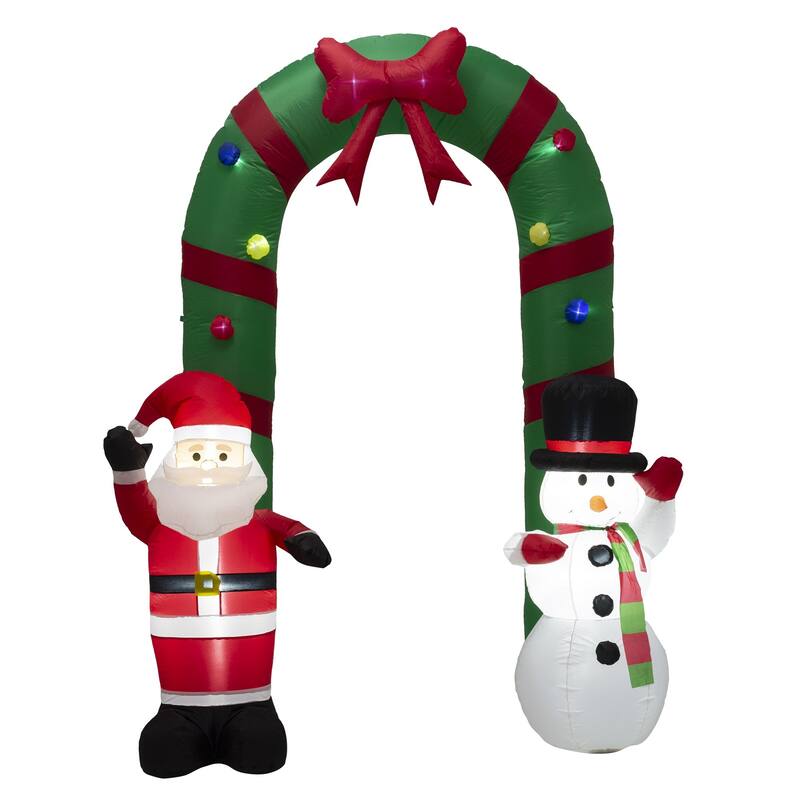 Glitzhome 8FT Inflatable Arch with Santa and Snowman Decor