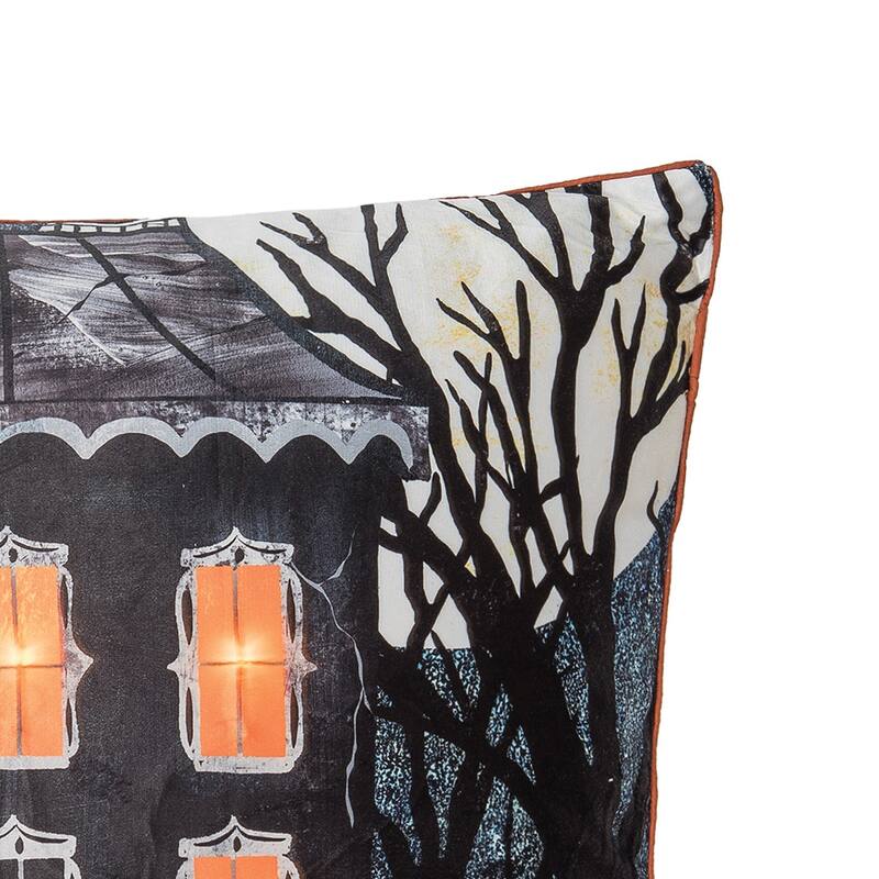 18" x 18" Haunted House Halloween Boo Light-Up LED Throw Pillow