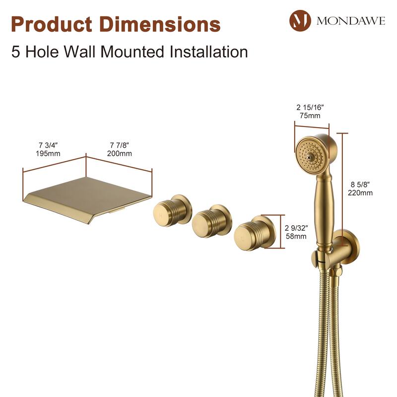 3-Handle Waterfall Wide-Spray High Pressure Tub and Shower Faucet