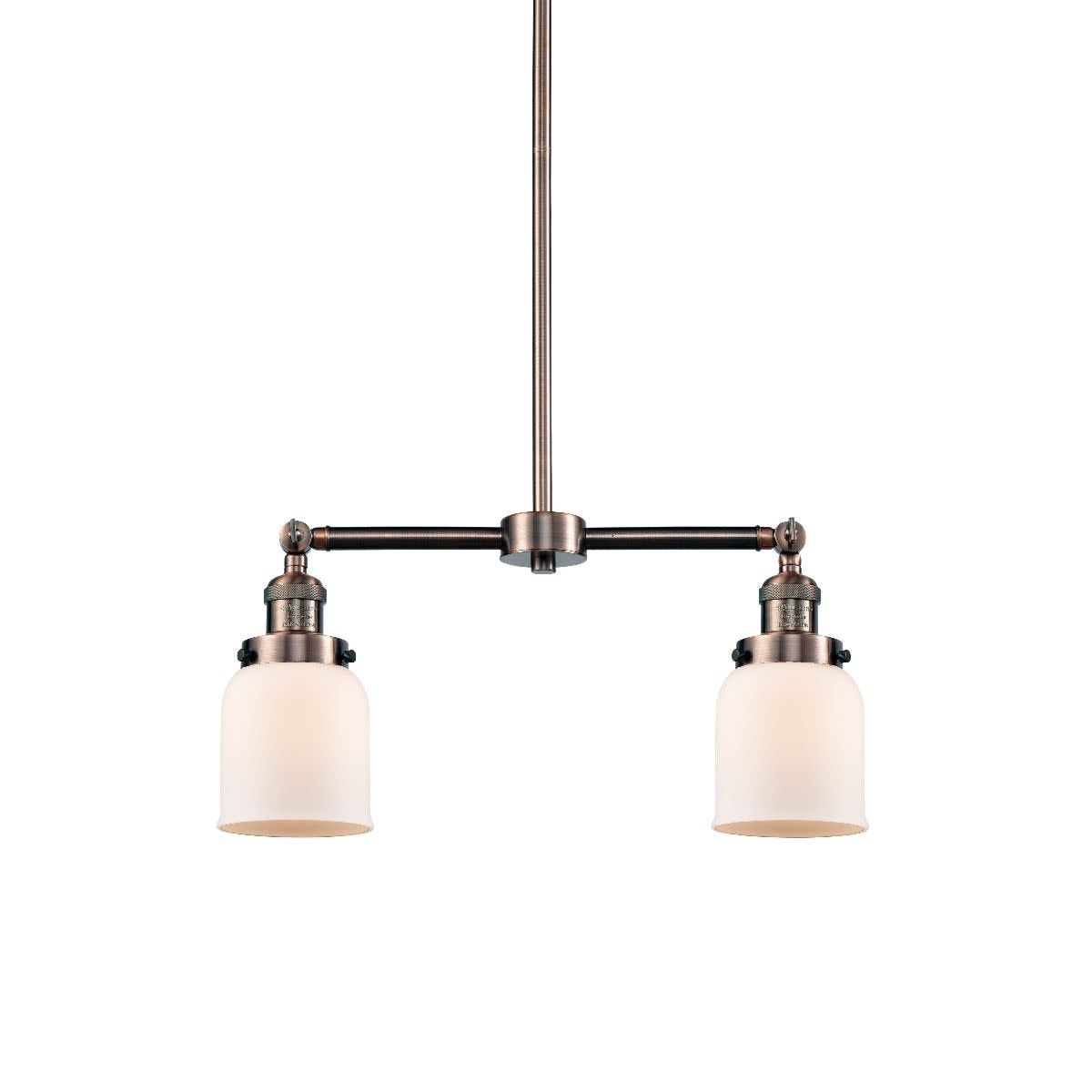 Innovations Lighting 209 Small Bell  Small Bell 2 Light 21" Wide Linear Chandelier - (Antique Copper / Plated Smoked) - Chandeliers For Bedrooms by Overstock.com