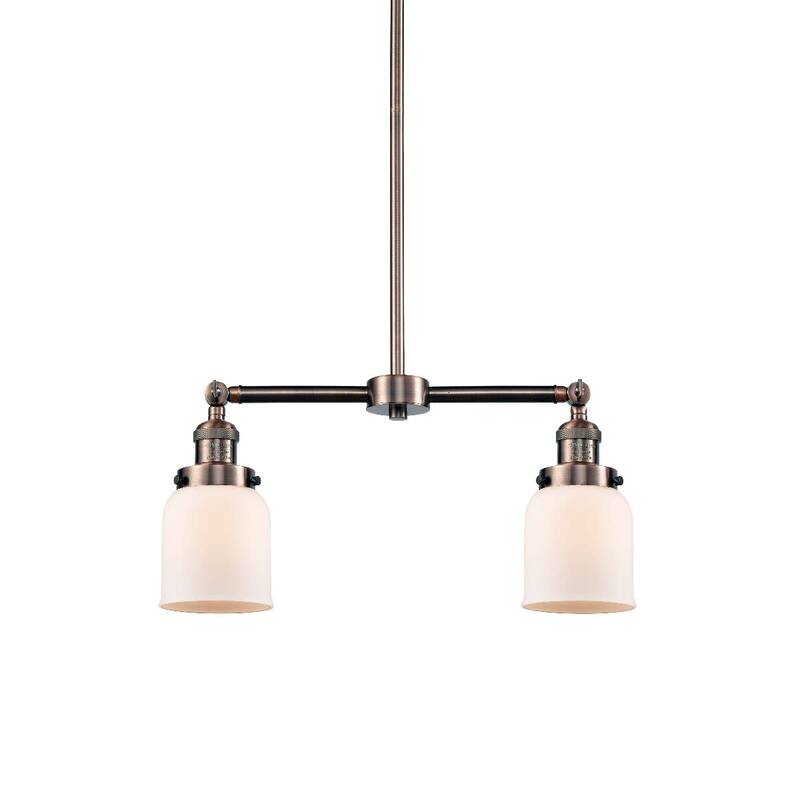 Innovations Lighting Small Bell 2 Light 21" Wide Linear Chandelier - Antique Copper / Matte White Cased