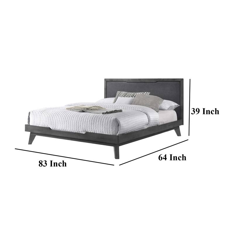 Kiran King Size Platform Bed, Gray Upholstered Headboard, Wood Frame