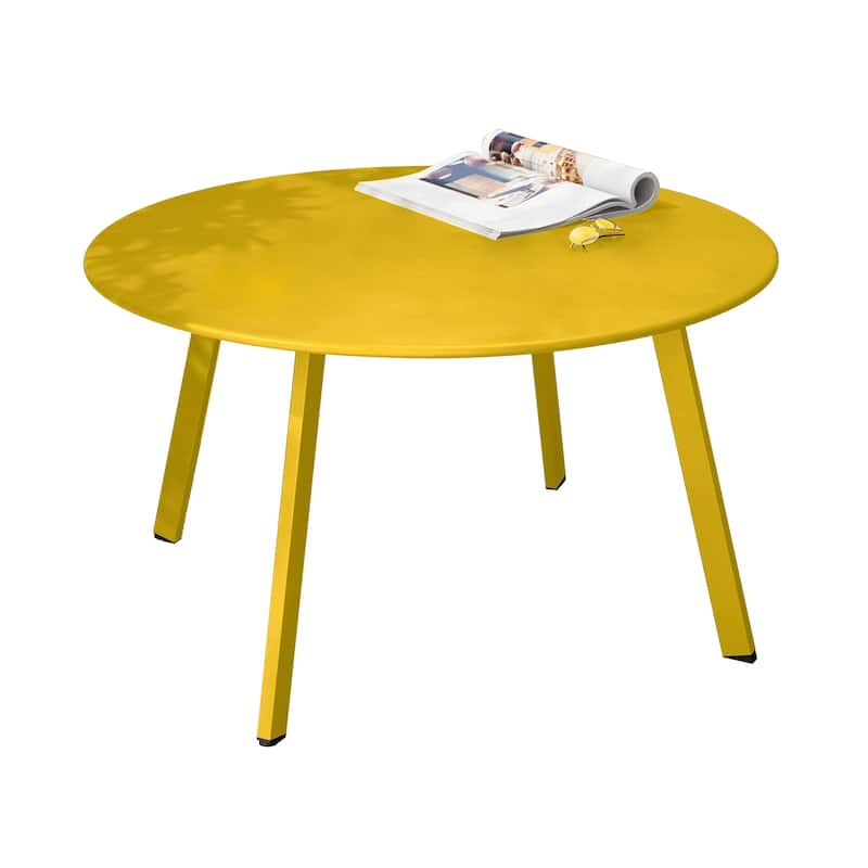 Clihome Weather Resistant Round Steel Patio Large Coffee Table