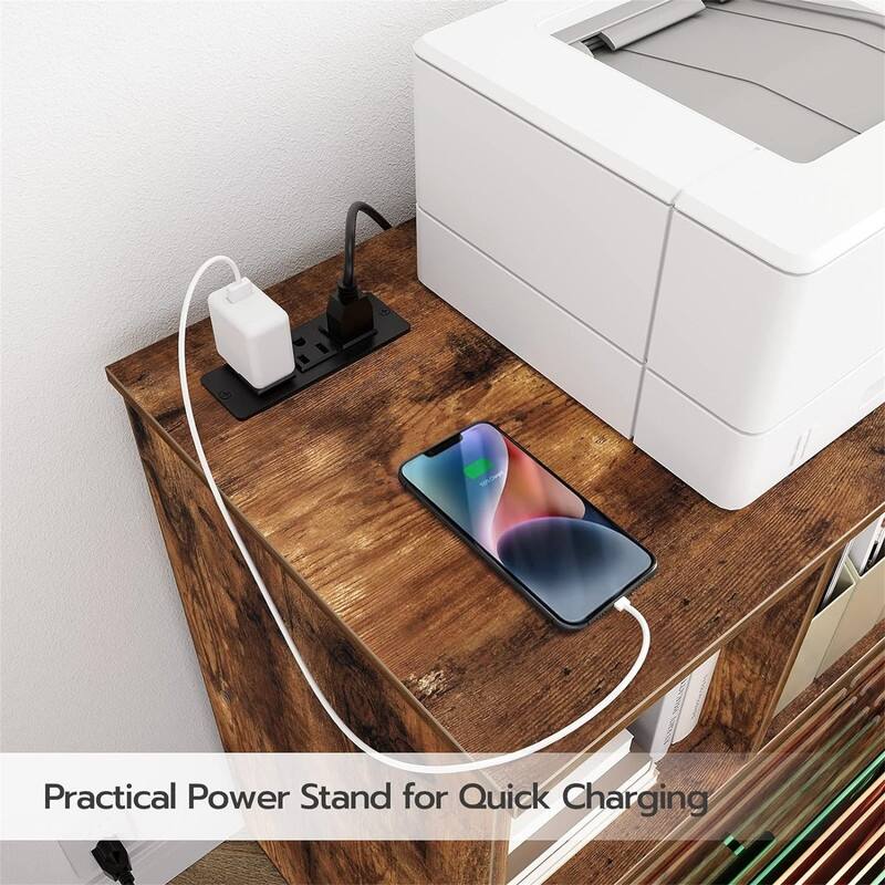 Mobile Lateral Filing Cabinet with Charging Station - 14.2"D x 31.5"W x 26.6"H