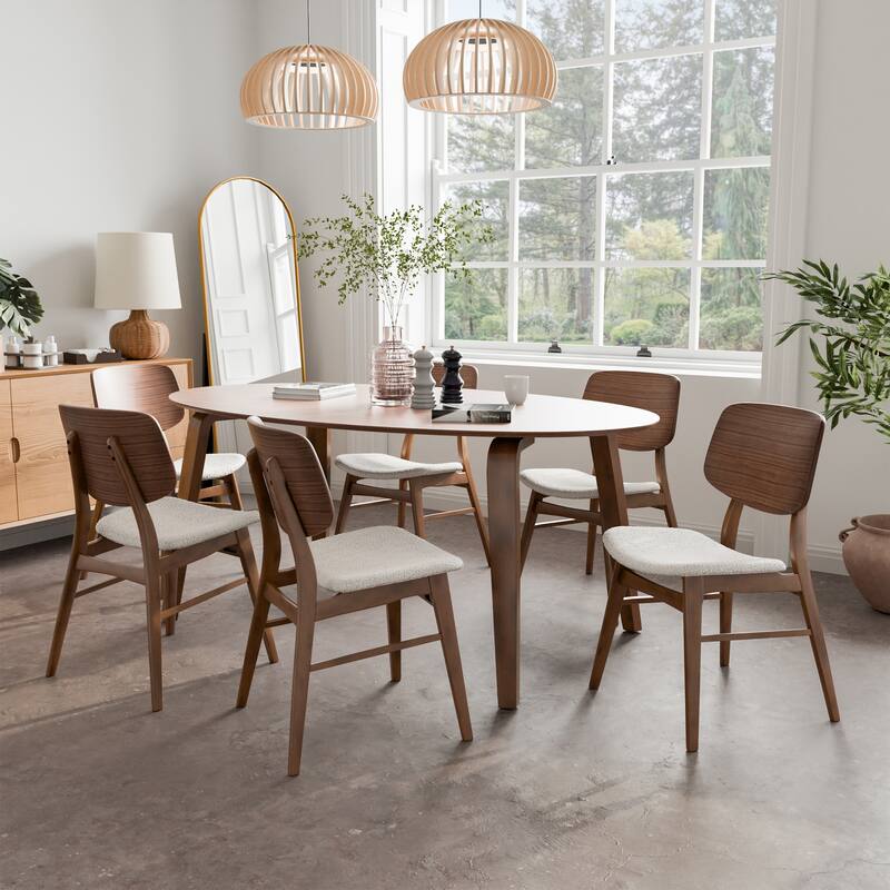 Furniture of America Beau I Mid-century Walnut 7-Piece Oval Dining Table Set - Walnut