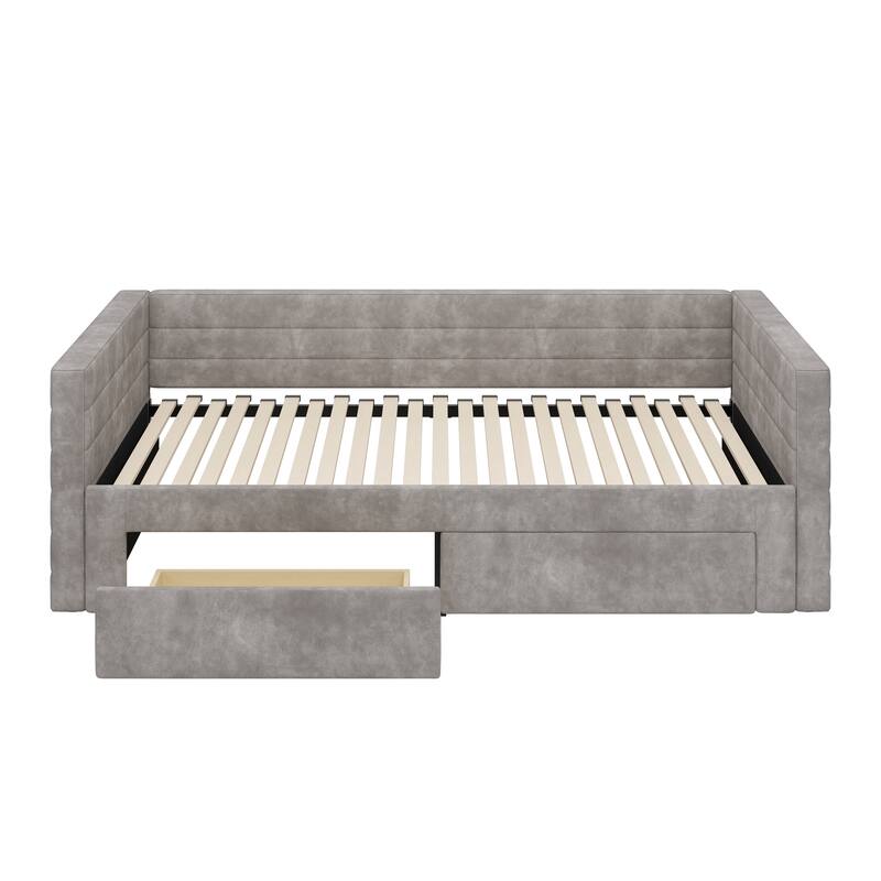 Tufted Upholstered Daybed with Pull-Out Expansion & 2 Hidden Drawers by Harper&Bright Designs
