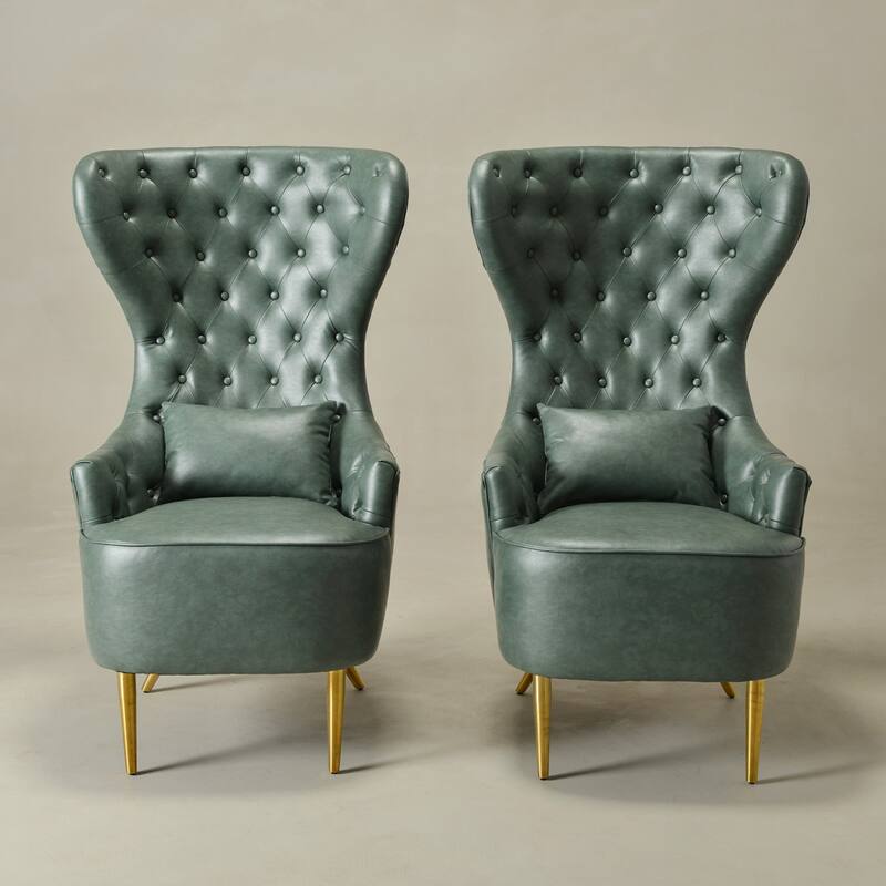 KINWELL Upholstered Tufted Faux Leather Wingback Chair PU Accent Chair