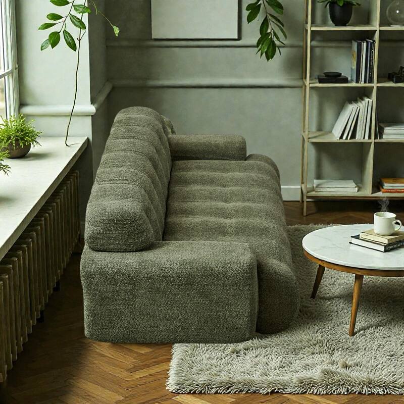 87.4 Inch Cloud Style 3 Seater Sofa, Button Tufted Chenille Upholstered Couch with Square Arms, No Assembly