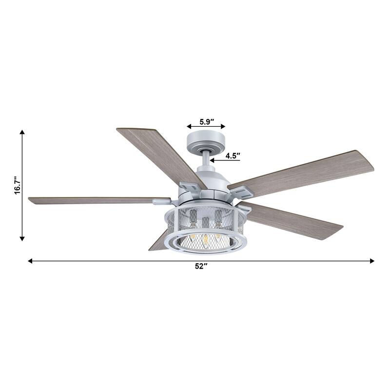 52" Silver Metal Mesh Reversible 5-Blade LED Ceiling Fan with Remote