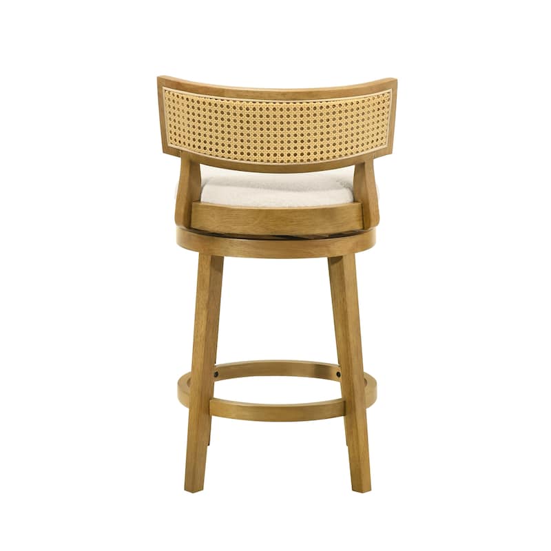 Noely Modern Farmhouse Swivel Wood Counter Height Kitchen Bar Stool with White Boucle Fabric Upholstered Seat