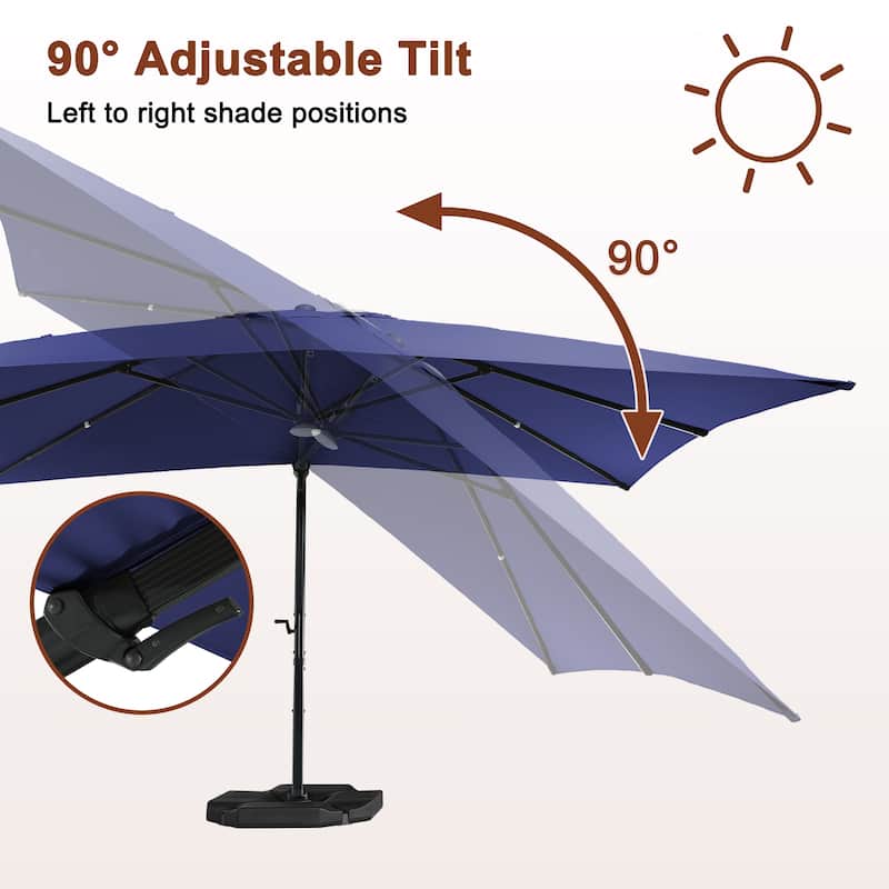 10 x 13ft Patio Cantilever Market Umbrella with Bluetooth Lights