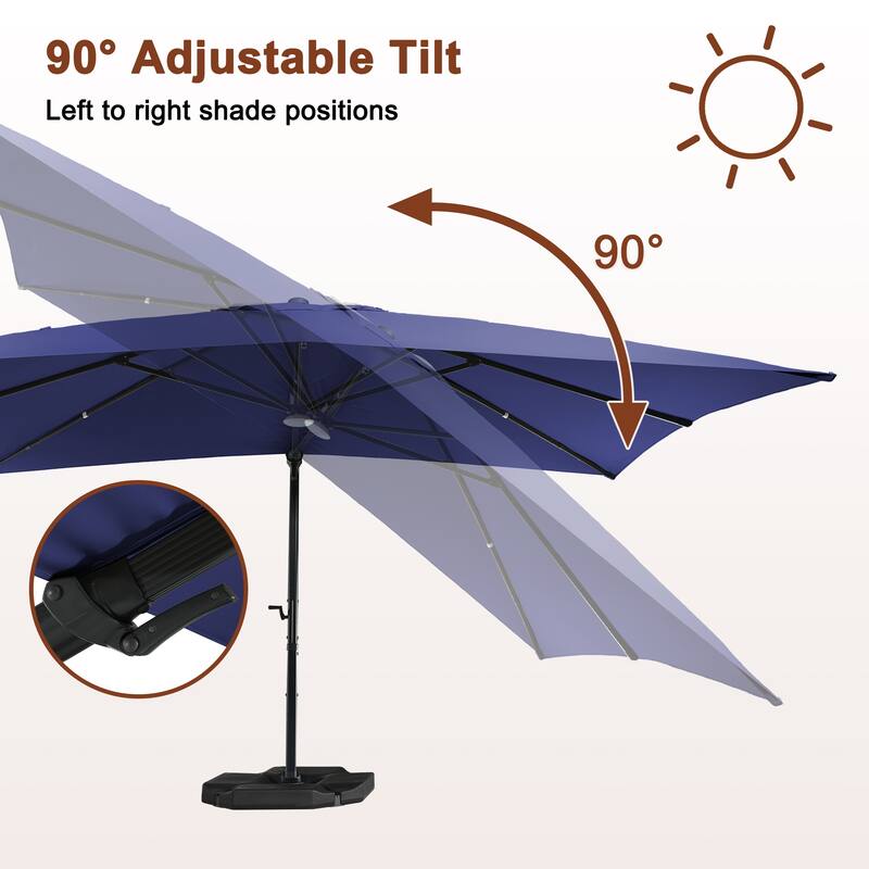10 x 13ft Patio Rectangular Cantilever Market Umbrella with Lights(Without Based)