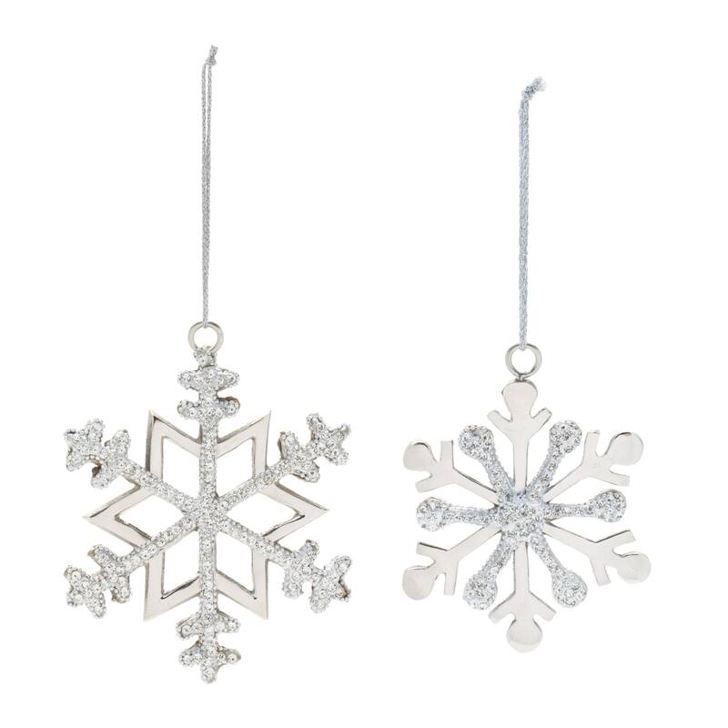 Jewel and Beaded Aluminum Snowflake Christmas Ornaments - 5.75" - Silver - 2ct