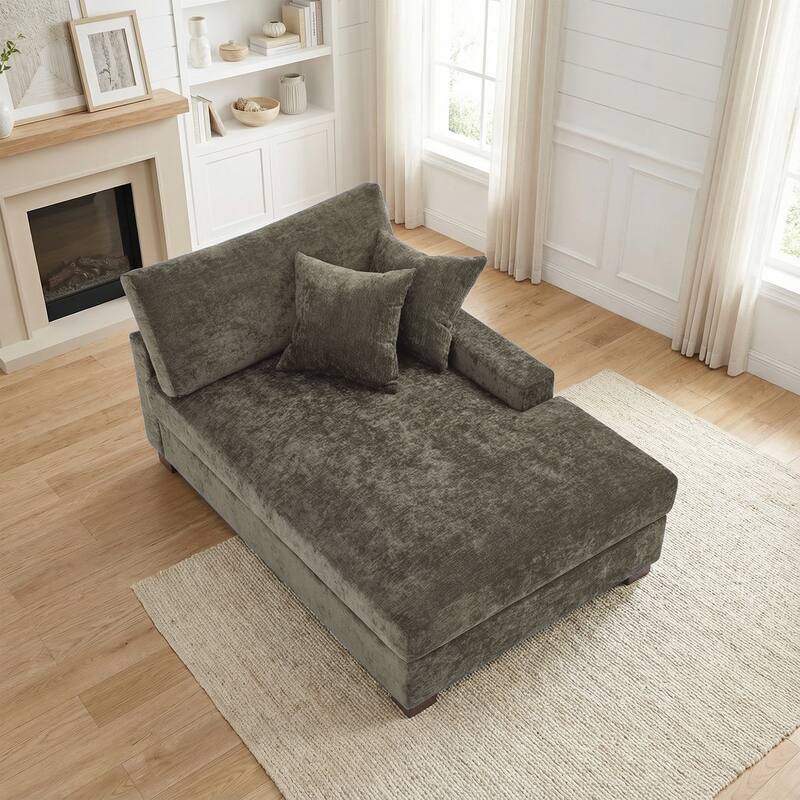 Plush Chenille Single Modular Sectional Sofa Chaise with Pillows