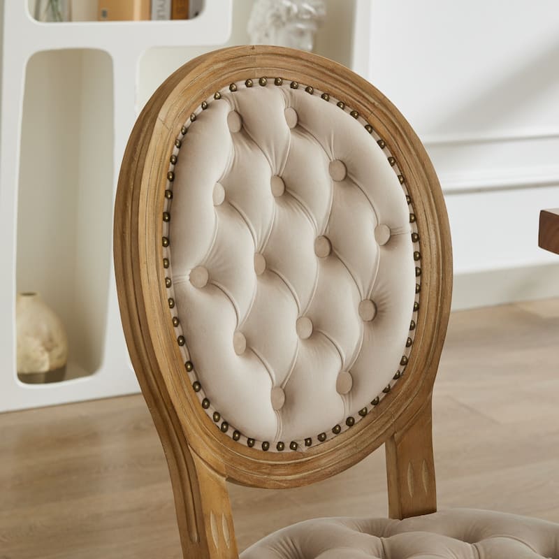 GDF Studio - French Traditional Wood PU Upholstered Dining Chairs with Tufted Back & Nailhead Trim, Set of 2