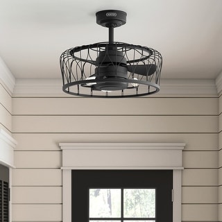 Hunter Fandelier 20" Rotonda Matte Black Ceiling Fan LED Light Handheld Remote Farmhouse, Industrial, Caged Chandelier