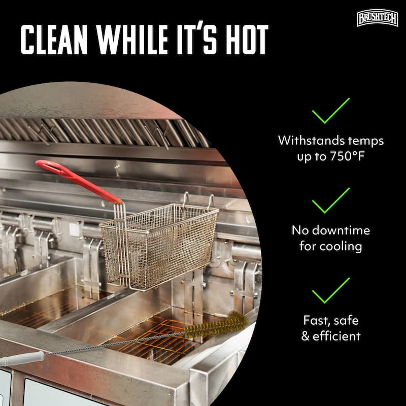 Brushtech L-Shape Fryer Cooling System Cleaning Brush - Brass/Silver/White