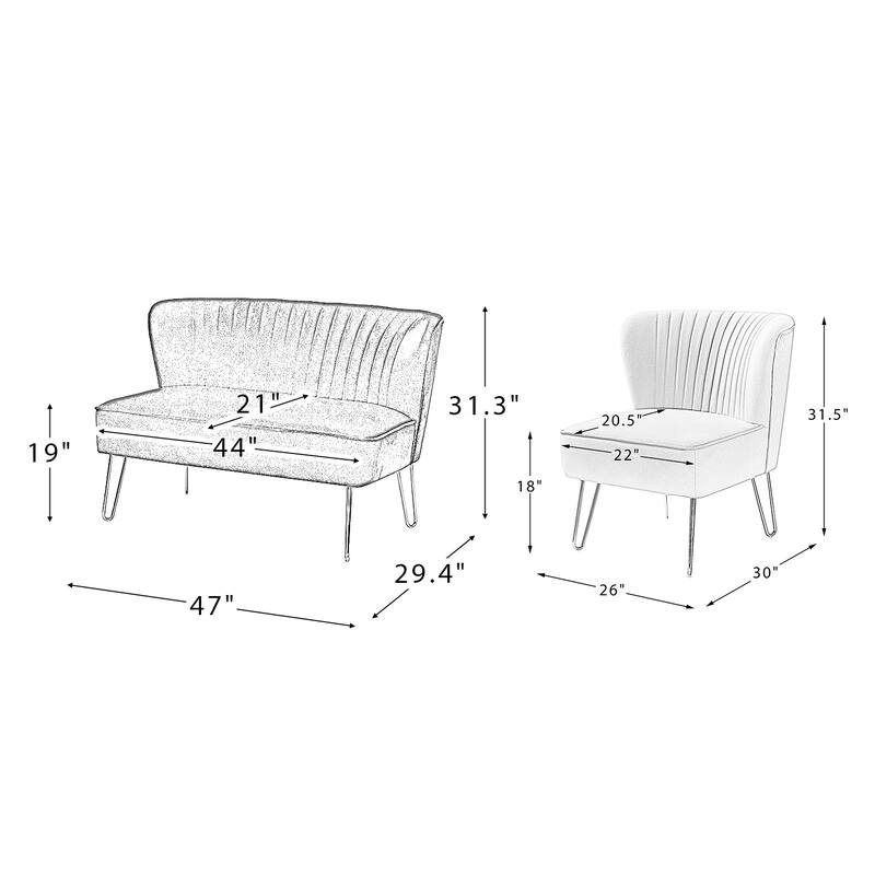Barto 45" 3 Piece Living Room Set by HULALA HOME