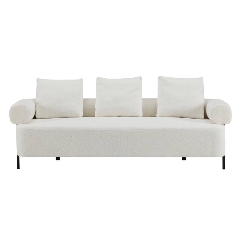 78 Inch Modern 3-Seater Beige Upholstered Sofa with Plush Pillows for Living Room, Bedroom, Apartment
