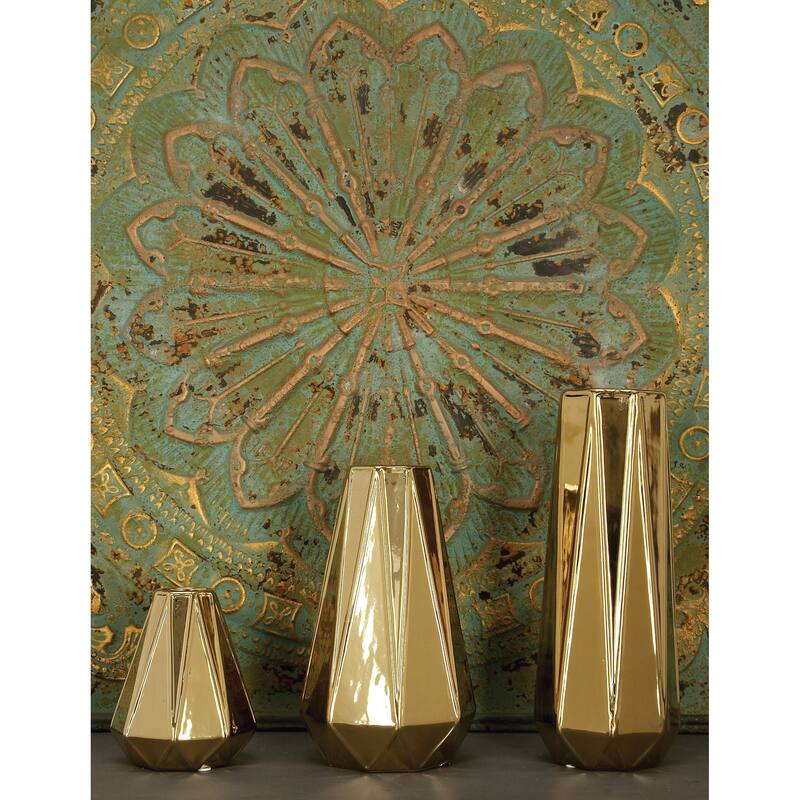 Gold, Silver or Gray Ceramic Geometric Vase (Set of 3) - S/3 7", 11", 15"H
