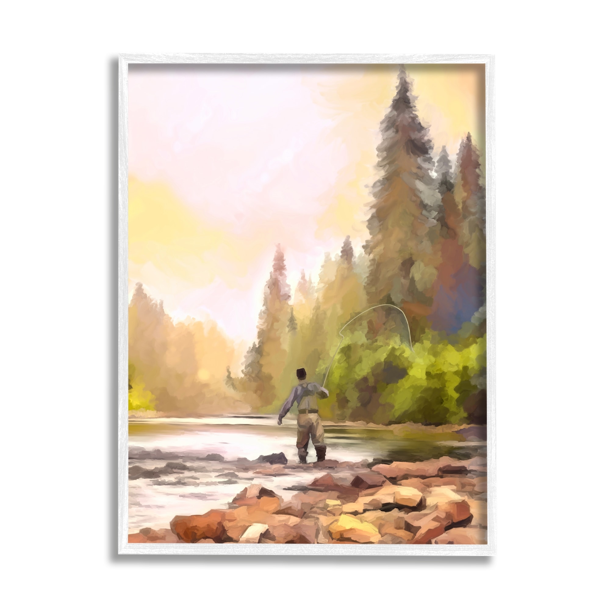 Stupell Fly Fishing at Lake Framed Giclee Art Design by Amy Hall