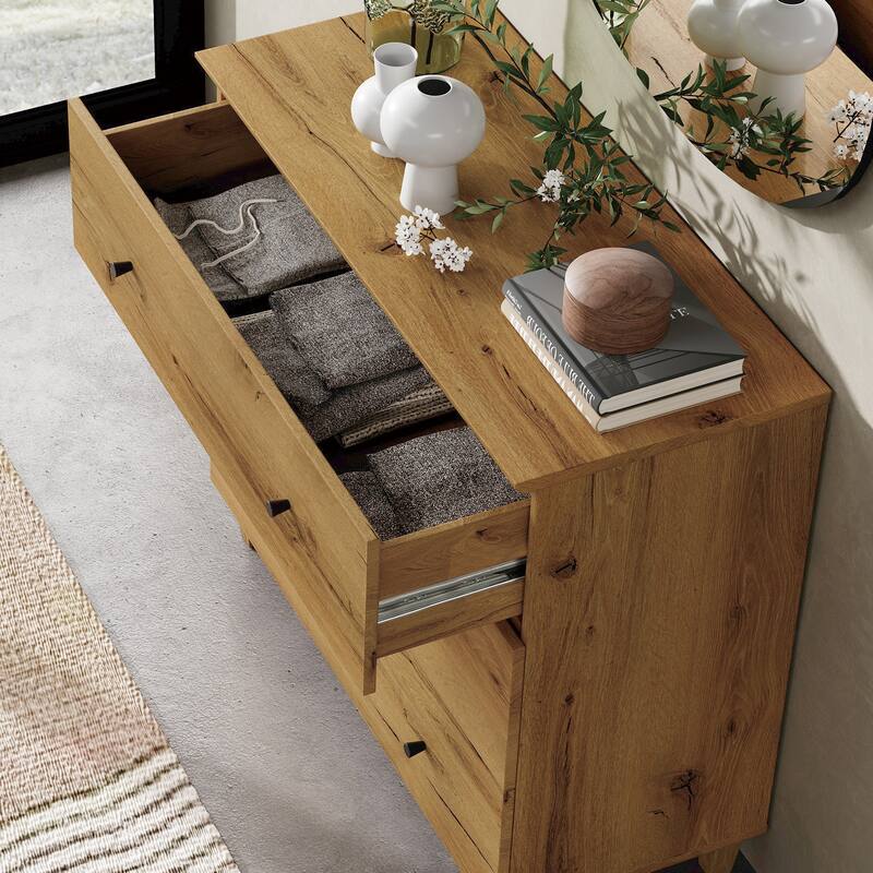 Wood Dresser with 3 Wide Drawers for Bedroom, Kids Room