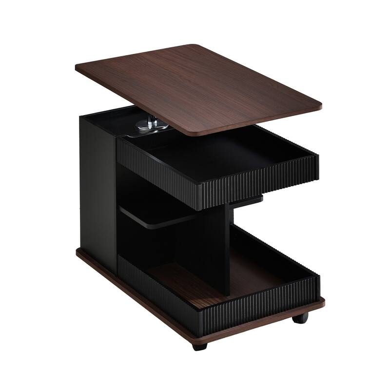 Modern Multifunctional Sofa Side Table with Lift-Top, 360°Rotating Top and Storage Space