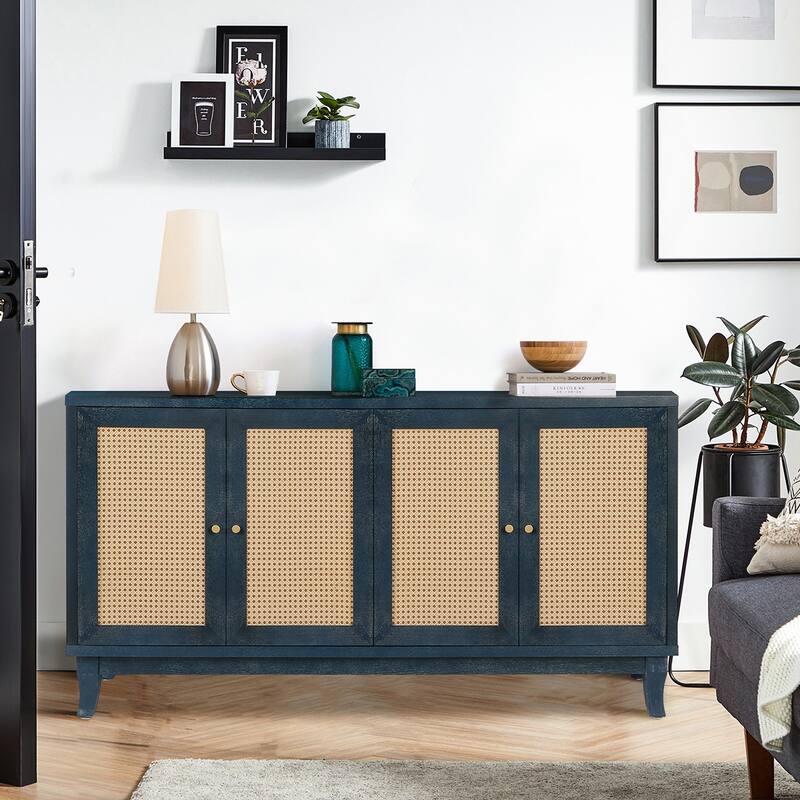 GDFStudio - CoastalCraft Modern Rattan Sideboard Buffet Cabinet with Adjustable Shelves