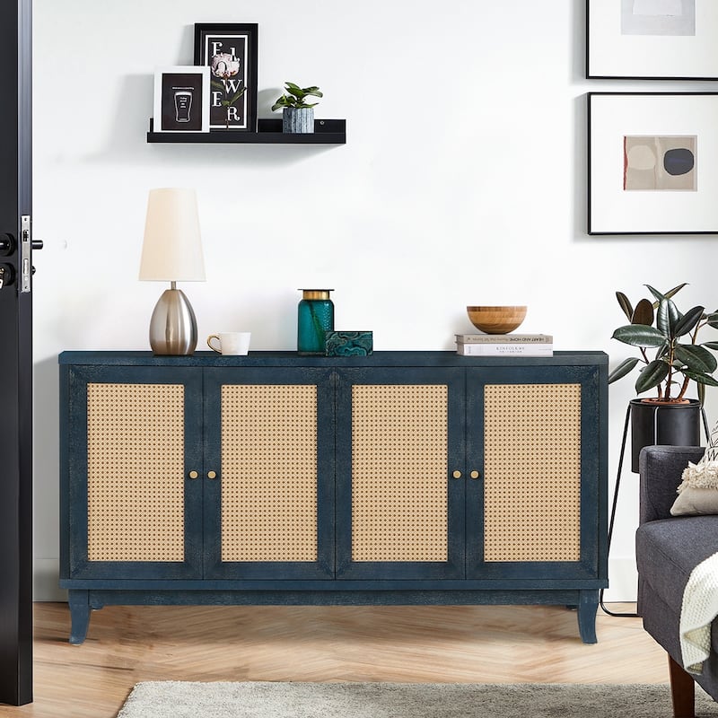 Modern Rattan Door Sideboard Buffet Cabinet with Adjustable Shelves for Living Room & Entryway Storage