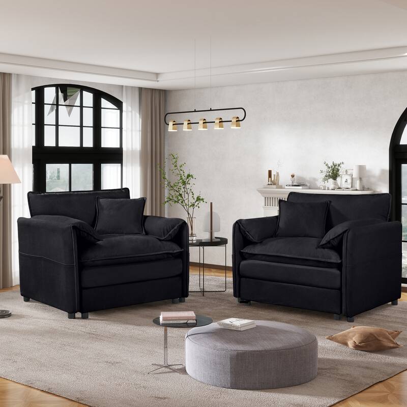 GDFStudio - Oversized Chenille 41.73" Single Sofa Chair with Large Seat (Set of 2) - Black
