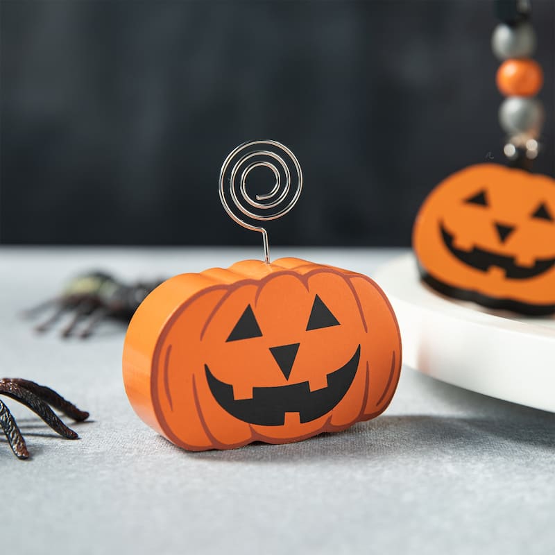 Glitzhome Halloween Christmas Gnome Pumpkin Block Set Word Sign Table Decor with Tiered Tray