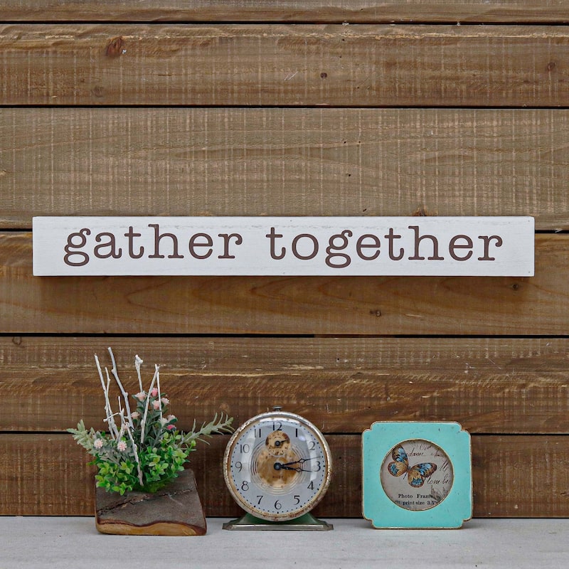 Gather Together Wood Block Sign, Farmhouse Rustic Wood Tabletop or Wall Sign,18-7/8" L