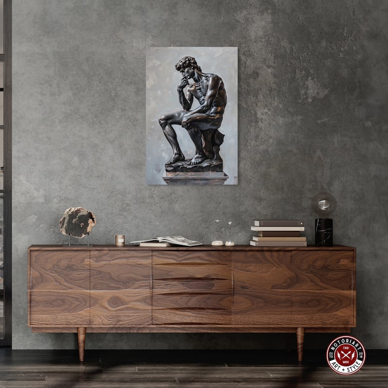 Notoriart Ebony Statue In Thought Gallery Wrapped Men Style 1 Piece Canvas Wall Art