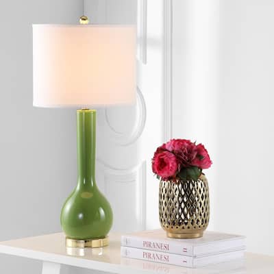 SAFAVIEH Lighting 31-inch Mae Long Neck Ceramic Green Table Lamp (Set of 2) - 14"x14"x30.5"