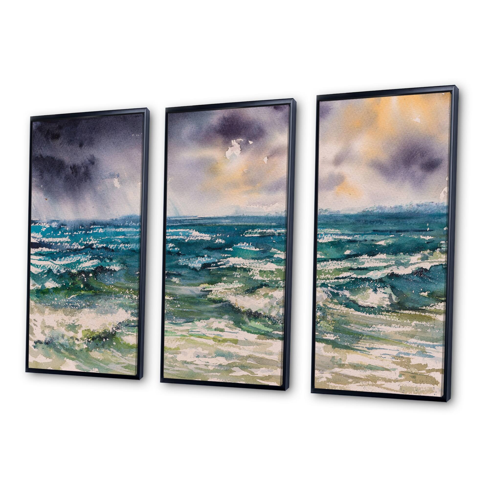 Designart "Sea Waves And Dramatic Sky" Nautical & Coastal Framed Wall