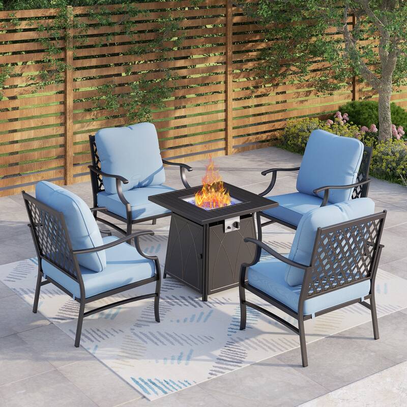 MAISON ARTS 5-Piece Patio Conversation Set with 28'' Gas Fire Pit Table