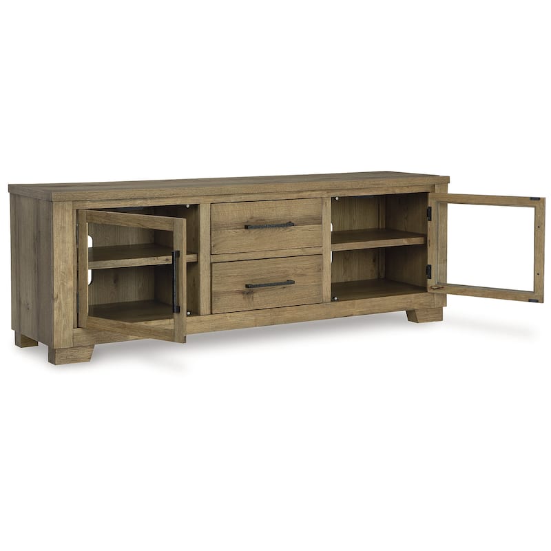 Signature Design by Ashley Galliden Light Brown 80" TV Stand for TVs up to 92" - 79.38" W x 20" D x 28.25" H