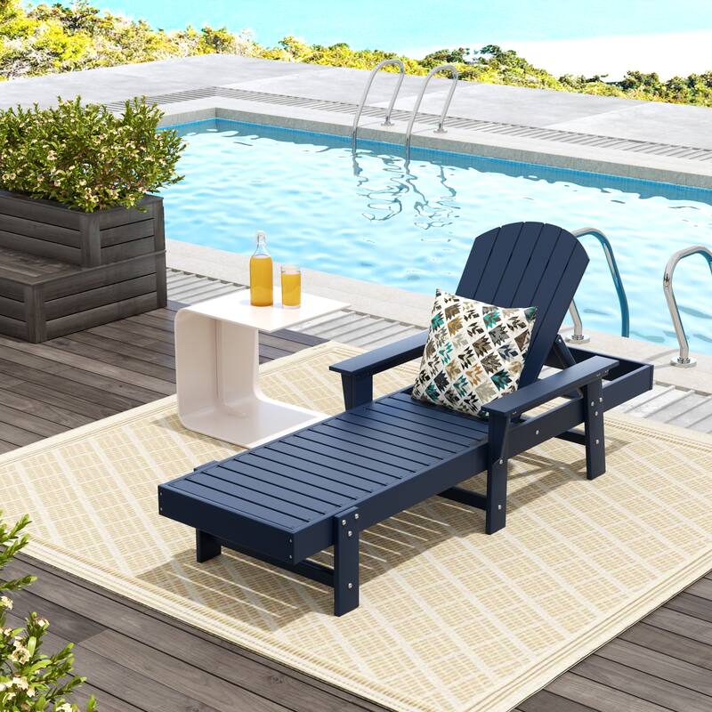 Polytrends Altura Poly Eco-Friendly All Weather Reclining Chaise Lounge with Arms - Navy Blue