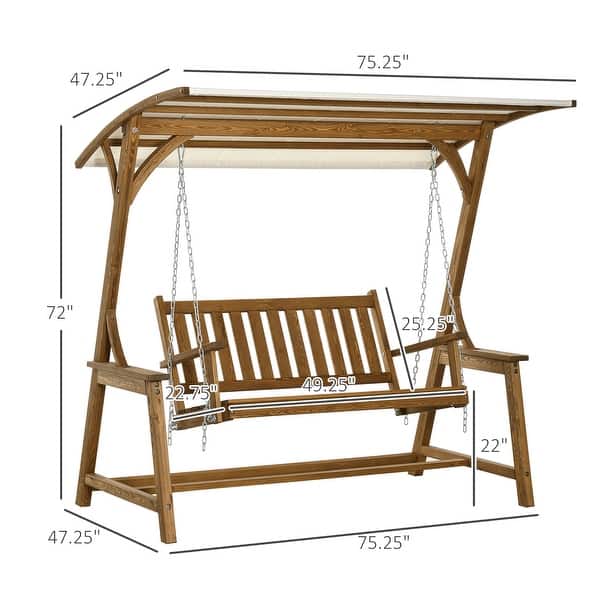 Outsunny 2 Seater Porch Swing with Canopy, Wooden Patio Swing Chair