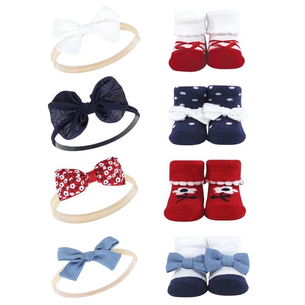 slide 1 of 1, Hudson Baby Infant Girl Headband and Socks Giftset, Red Navy Flower, One Size - Red Navy Flower Red Navy Flower - One Size