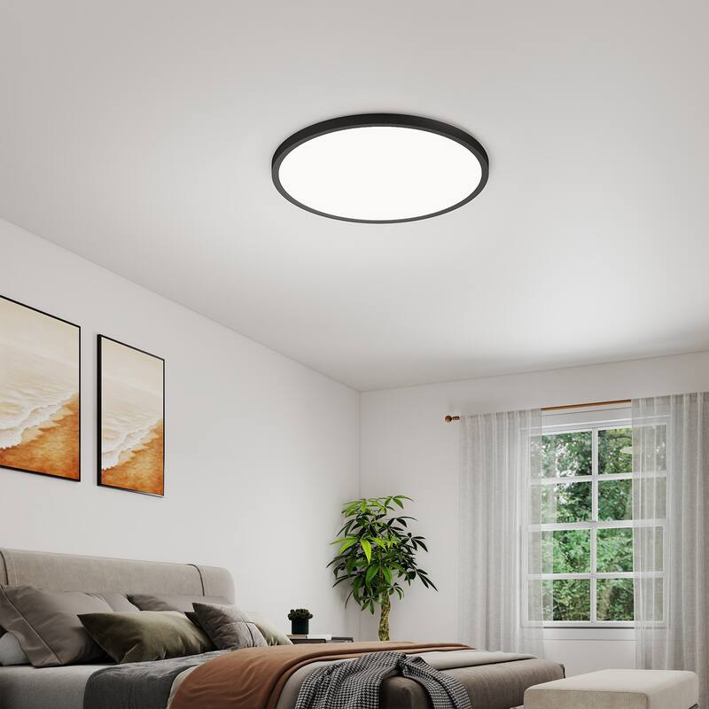16inch Flush Mount Ceiling Light, 32W 3520LM 5CCT Selectable, Dimmable LED Ceiling Light Fixture - Black