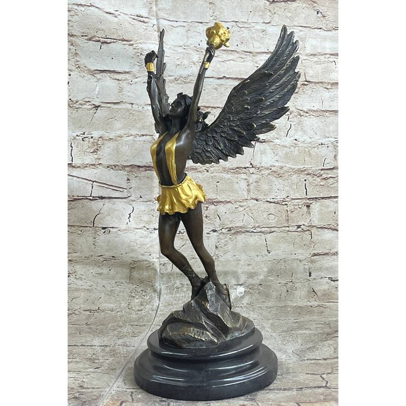 Angel Goddess Holding Victory Torch Hot Cast Bronze Sculpture Statue Art Deco By Moreau