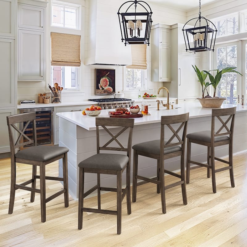 26 Inch Counter Height Bar Stools,Upholstered Bar Stools,Bar Stools Set Of 2/4/6 - 17.5"W X 20.1"D X 39.8"H - Set of 4