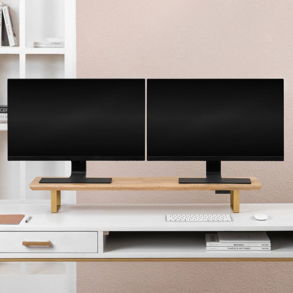 Jani Wood Monitor Stand Riser Desk - Ergonomic Design Stand, Desktop Organizer Table for Home, Office Workspace, Gaming Desk