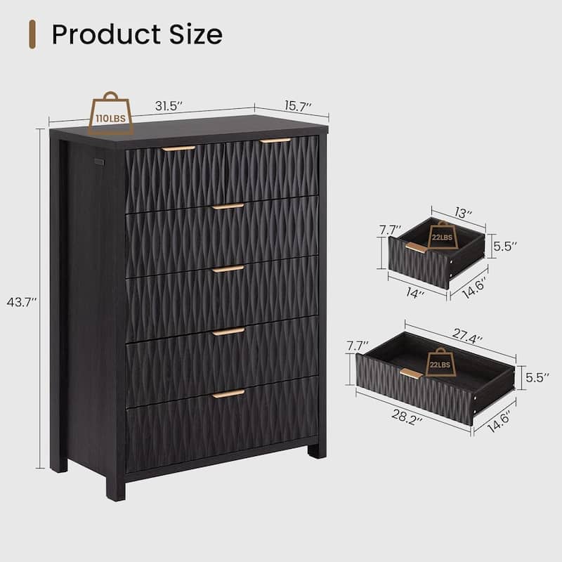 Fluted Bedroom Dresser Drawers TV Stand Drawer Organizer