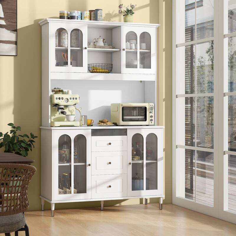 Gymax 73'' Tall Kitchen Pantry Storage Cabinet w/ LED Lights and Power