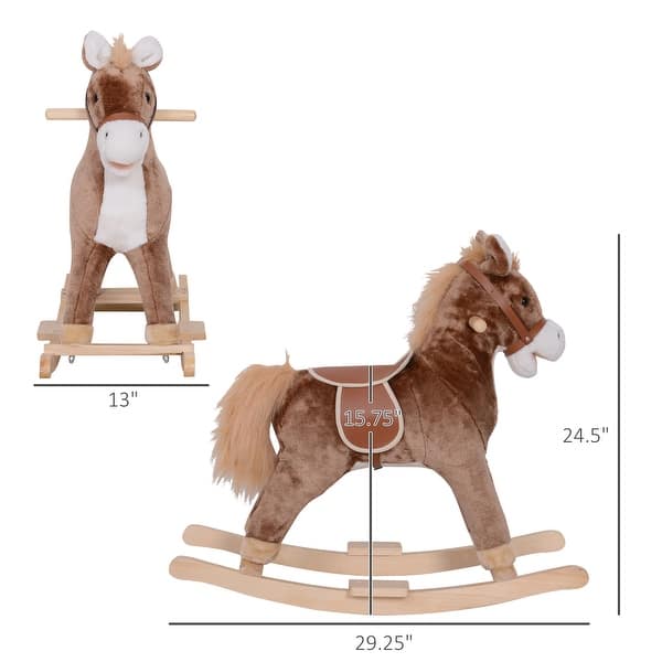 Qaba Kids Rocking Horse, Ride on Horse for Toddlers with Soft Plush Body, Wooden Base & Handle Grip for 3+ Year Old