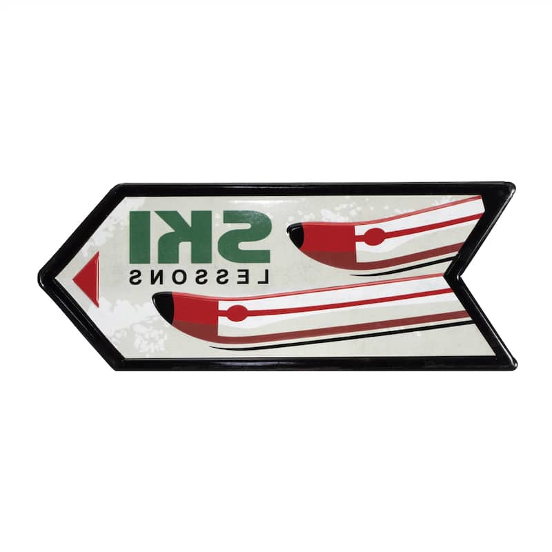 HomeRoots Set of Two Black Red And White Ski Lessons Metal Hanging Wall Decor